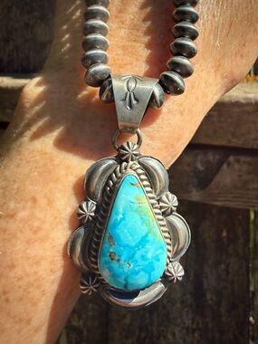 Sonoran Rose Turquoise Sterling Silver Pendant by Navajo Artist Ray Delgarito